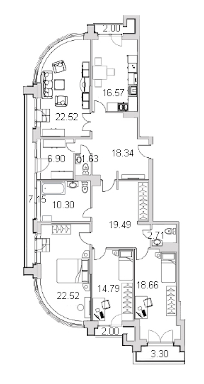 Четырехкомнатная квартира в Л1: площадь 161.6 м2 , этаж: 17 – купить в Санкт-Петербурге